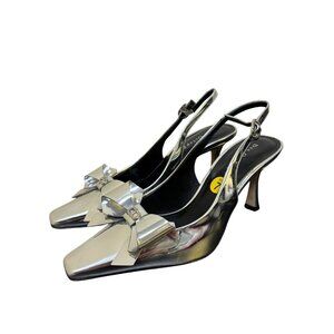 Dee Ocleppo Silver Slingback Pumps With Bow Detail Heels